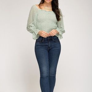 Long Sleeve Smocked  Laced Top